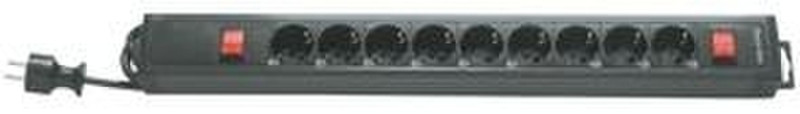 REV 9-fold w. 2 switches, 3,7m 250V 3.7m Black surge protector