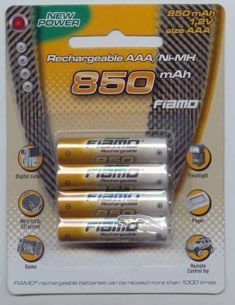 Fiamo AAA Ni-MH Batteries Никель-металл-гидридный (NiMH) 850мА·ч 1.2В аккумуляторная батарея