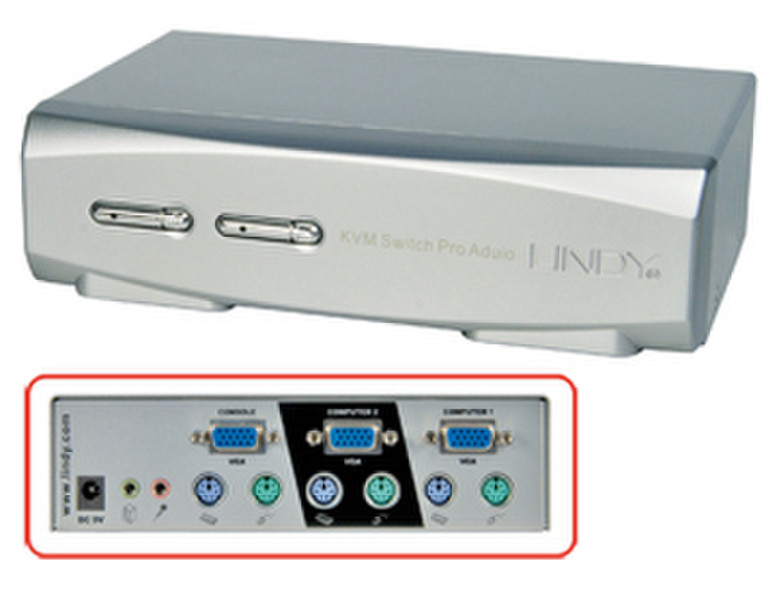 Lindy KVM Switch PRO Audio - 2 Port VGA & PS/2 Tastatur/Video/Maus (KVM)-Switch