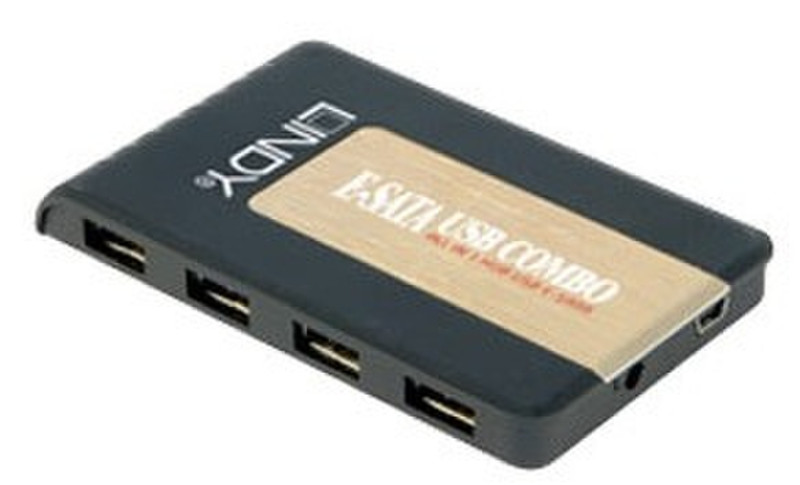 Lindy 7-Port USB 2.0 eSATA Hub 480Мбит/с Черный хаб-разветвитель