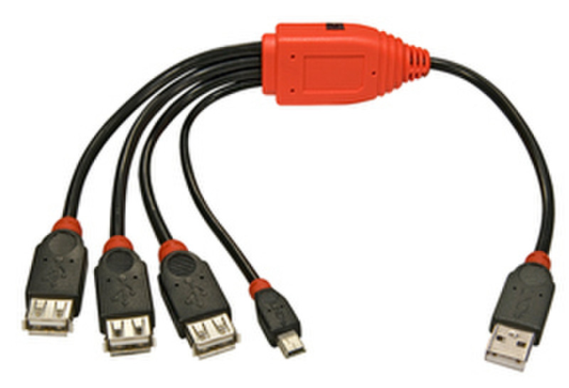 Lindy 4-Port USB 2.0 Hub 480Mbit/s Black,Red interface hub