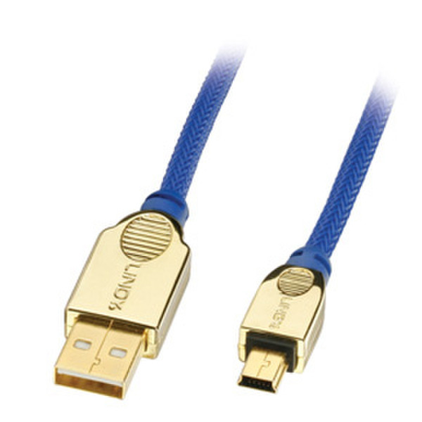 Lindy USB 2.0 A/Mini-B, Premium Gold, 1.0m 1м USB A Mini-USB B Синий кабель USB
