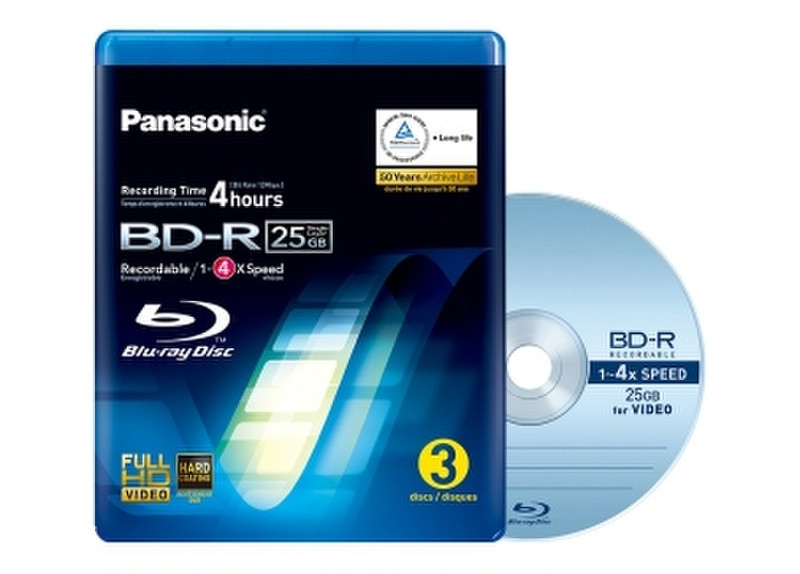 Panasonic LM-BRU 25 LAE3 25ГБ BD-R 3шт чистые Blu-ray диски