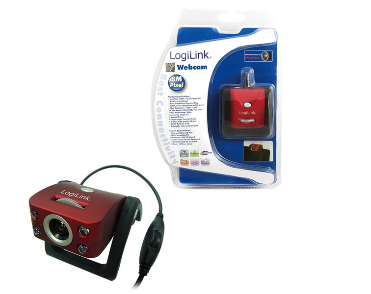LogiLink USB Webcam 1.3MP 800 x 600Pixel USB 2.0 Rot Webcam