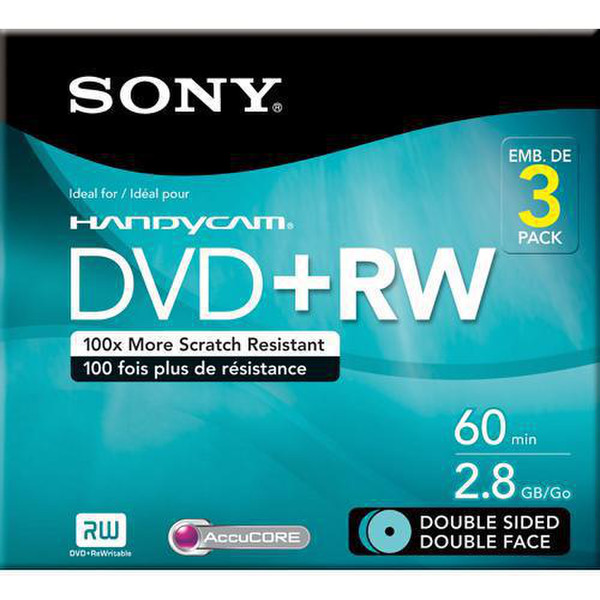 Sony 3DPW60DSR2H 2.8ГБ DVD+RW 3шт чистый DVD