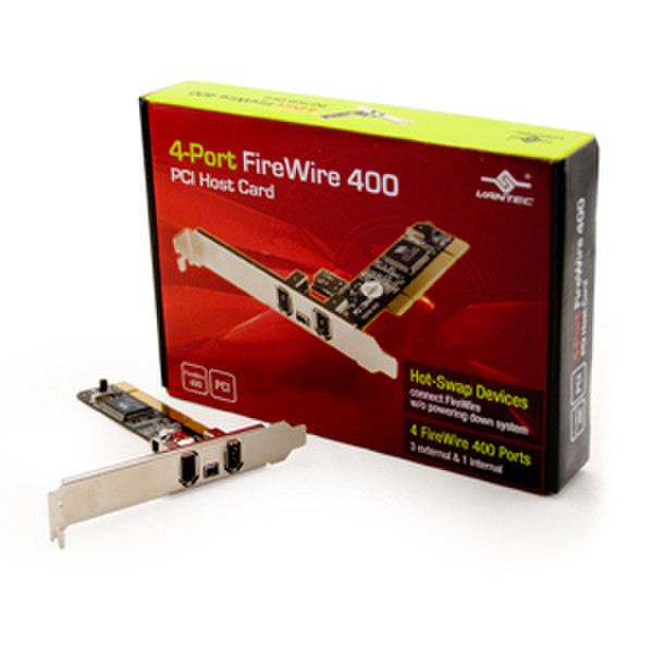 Vantec FireWire 400, 4 ports, PCI интерфейсная карта/адаптер