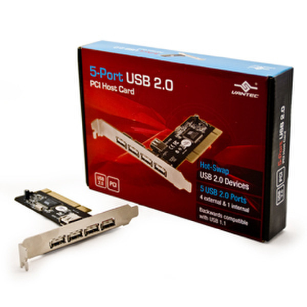 Vantec USB 2.0, 5 ports, PCI USB 2.0 interface cards/adapter