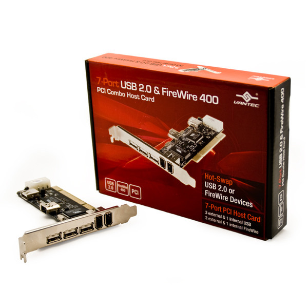Vantec 7-Port USB 2.0 & FireWire 400 PCI Combo Host Card interface cards/adapter
