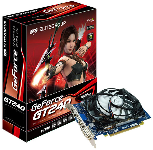 ECS Elitegroup NGT240-1GQR-F GeForce GT 240 1GB GDDR3 graphics card