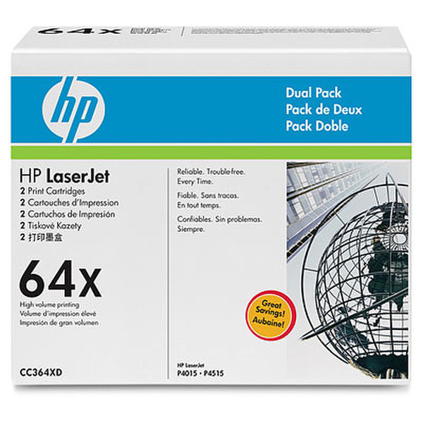 HP 64X 2-pack High Yield Black Original LaserJet Toner Cartridges