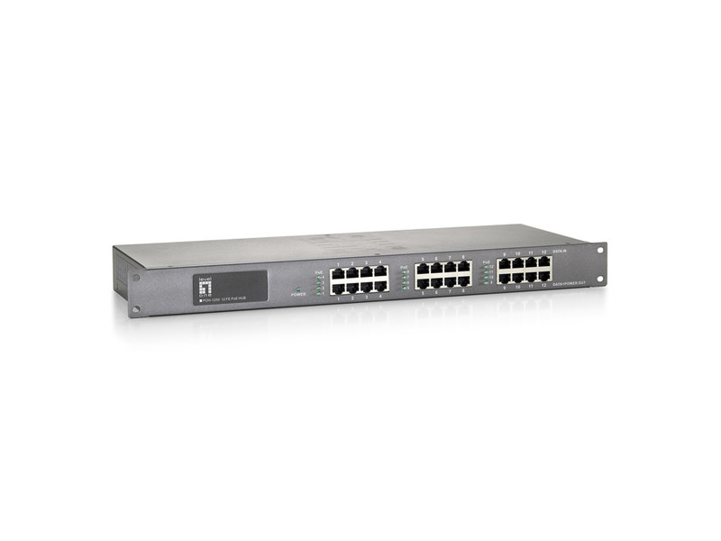 LevelOne 12-Port Fast Ethernet PoE Injector Hub, 200W