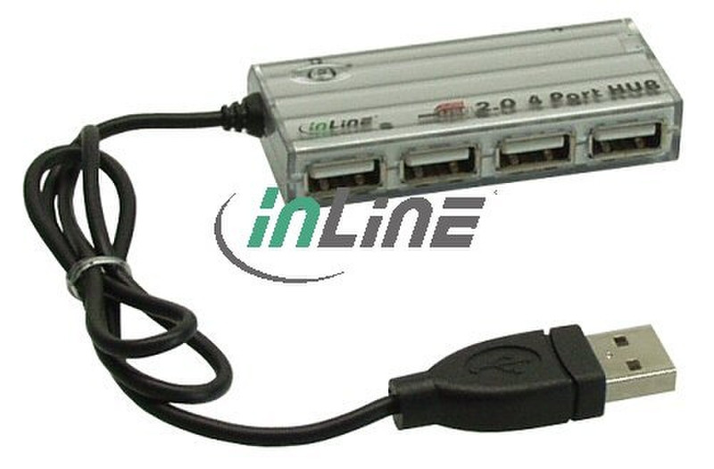 InLine Mini USB 2.0 4-Port Hub 480Мбит/с Cеребряный хаб-разветвитель
