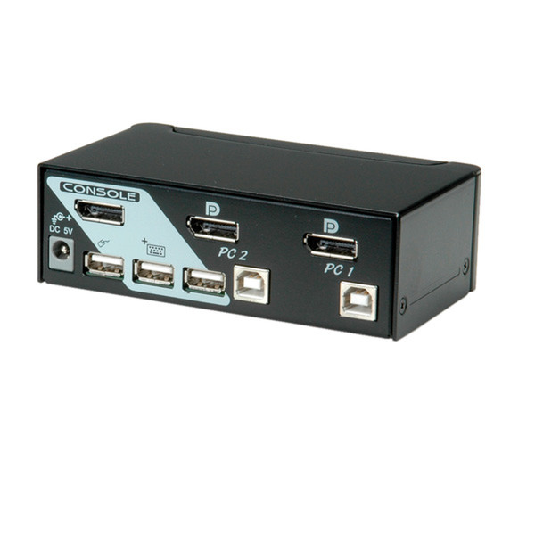 ROLINE KVM Switch, 1 User - 2 PCs, DisplayPort, with USB Hub KVM switch
