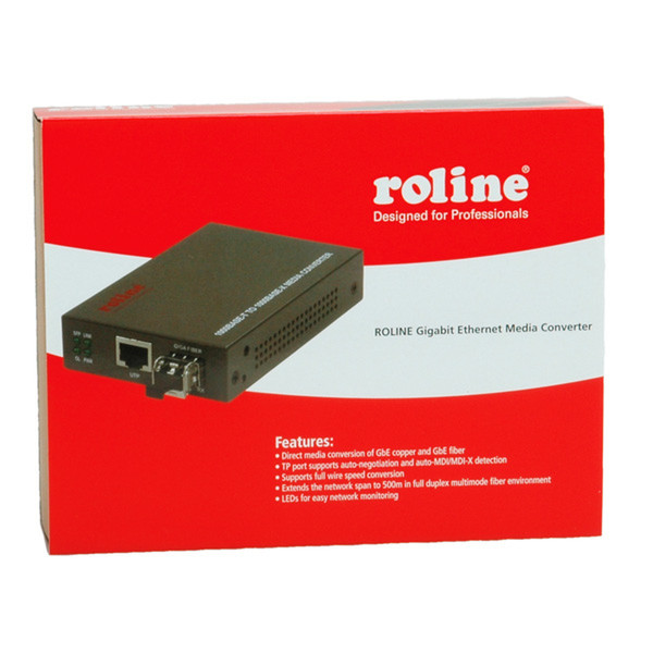 ROLINE Gigabit Converter, incl. mini GBIC, RJ45 to LC network media converter