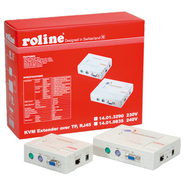 ROLINE KVM Extender System over RJ-45 UTP/STP, PS/2 Weiß Tastatur/Video/Maus (KVM)-Switch