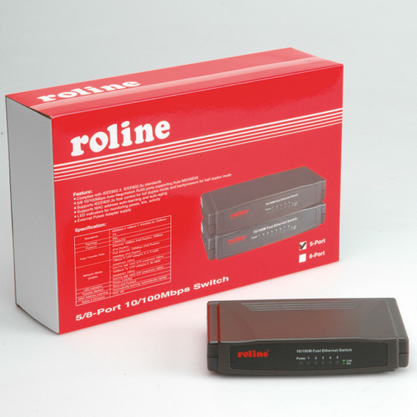 ROLINE RS-105D, 10/100 Switch, 5 Ports RJ-45