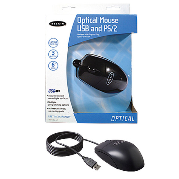 Belkin Mouse 2Btn Optical USB PS2 Black USB Maus