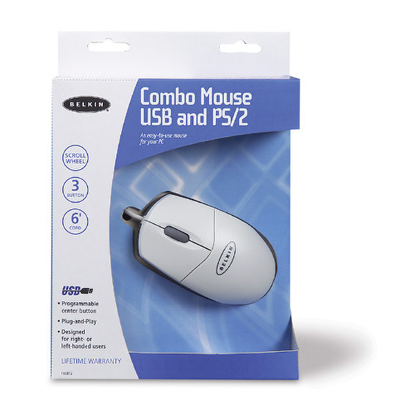 Belkin Combo Mouse USB and PS/2 with Scroll Wheel - White USB+PS/2 Mechanisch Weiß Maus