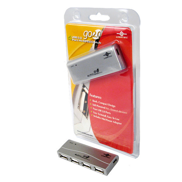 Vantec GO2.0 USB 2.0 MiniHub 480Mbit/s Silber Schnittstellenhub