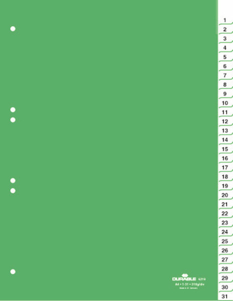 Durable 6219-05 Numeric tab index Зеленый закладка-разделитель