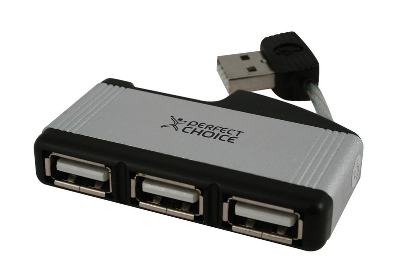 Perfect Choice Mini Concentrador 4 Puertos USB 480Мбит/с Черный, Серый хаб-разветвитель