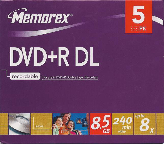 Memorex 8x DVD+R Double Layer, 5 Pack 8.5ГБ DVD+R 5шт