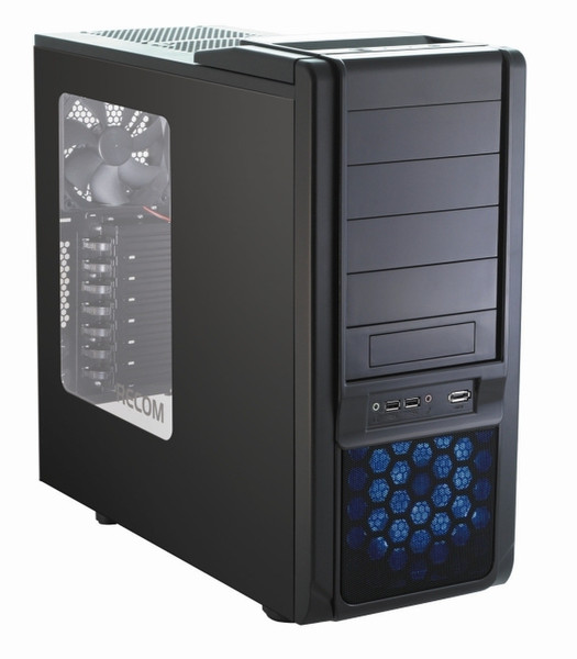 Recom PowerStation EVO Black with Window Midi-Tower Black computer case