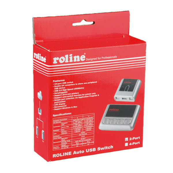 ROLINE Auto USB 2.0 Switch, 2 Ports коммутатор последовательных интерфейсов