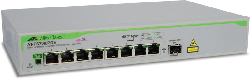 Allied Telesis AT-FS708/POE ungemanaged Energie Über Ethernet (PoE) Unterstützung Grau