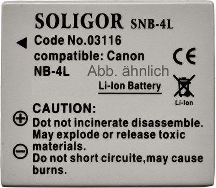 Soligor Batt. Subst. f/ Canon NB-4L Литий-ионная (Li-Ion) 760мА·ч 3.7В аккумуляторная батарея
