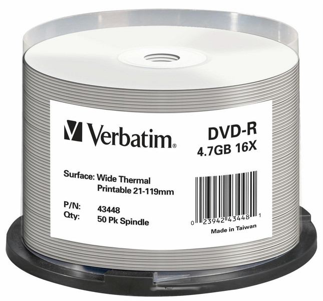 Verbatim DVD-R Wide Thermal Printable No ID Brand 4.7ГБ DVD-R 50шт