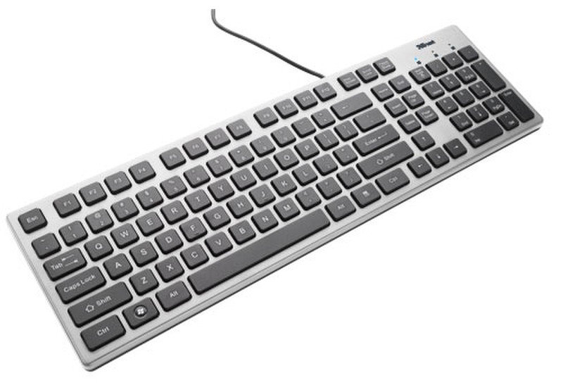 Trust Isla Keyboard USB QWERTY Cеребряный клавиатура