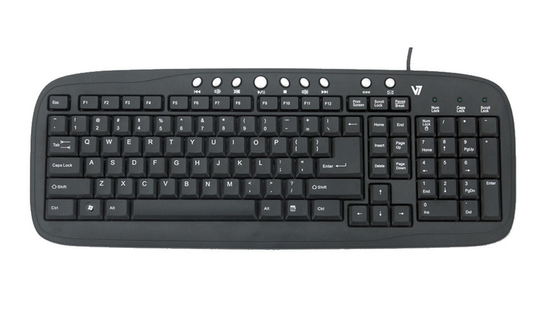 V7 Multimedia Keyboard USB QWERTY Black keyboard