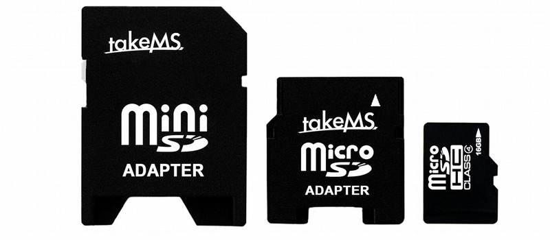 takeMS 16GB MicroSDHC + 2 Adapters 16ГБ MicroSDHC карта памяти