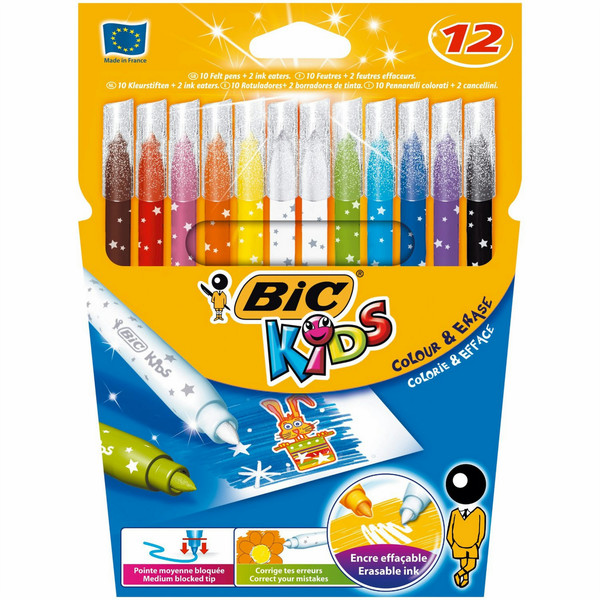 BIC Colour & Erase Черный, Синий, Зеленый, Лиловый, Оранжевый, Розовый, Красный, Желтый фломастер