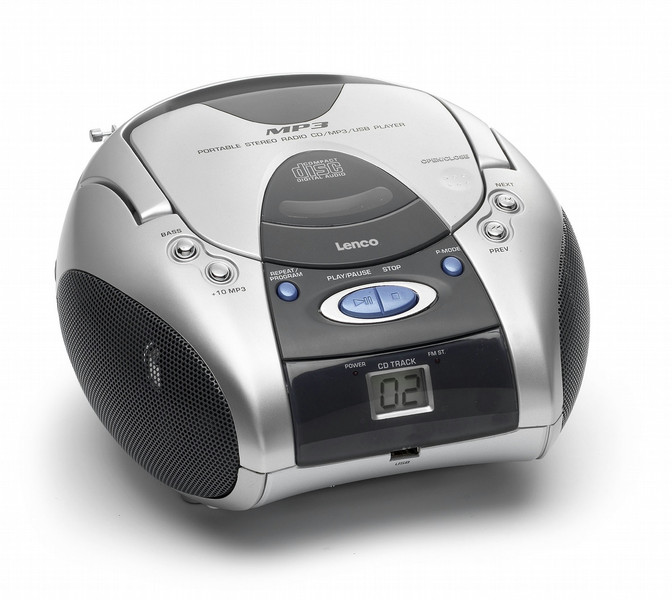 Lenco Portable radio w/ CD/MP3-player & USB connection Portable CD player Black,Silver