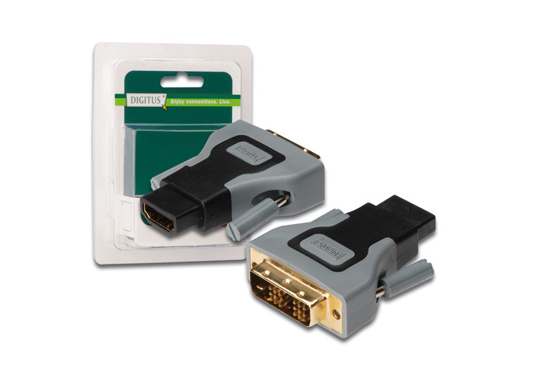 Digitus HDMI - DVI adapter HDMI-A 19-pin FM DVI-D M Черный, Серый кабельный разъем/переходник