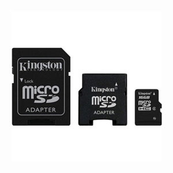 Kingston Technology 16GB MicroSDHC Card, 2 adapters 16ГБ MicroSDHC карта памяти