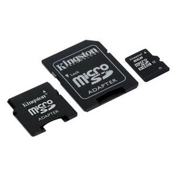 Kingston Technology 8GB MicroSDHC Card, 2 adapters 8ГБ MicroSDHC карта памяти