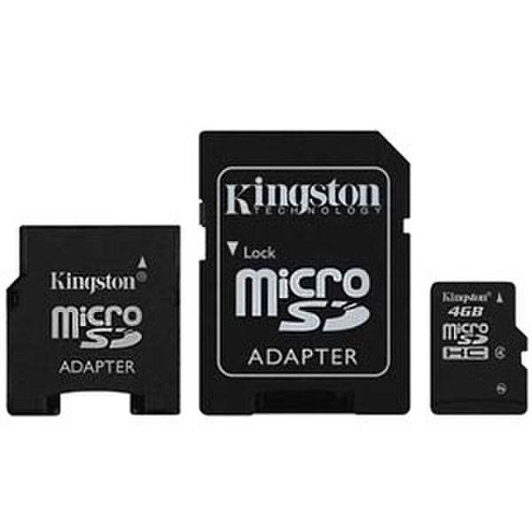 Kingston Technology 4GB MicroSDHC Card, 2 adapters 4GB MicroSDHC memory card