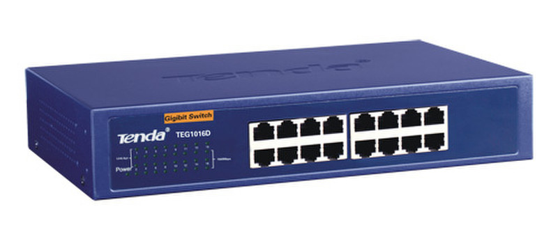 Tenda 16-port Gigabit Ethernet Switch Unmanaged Blue
