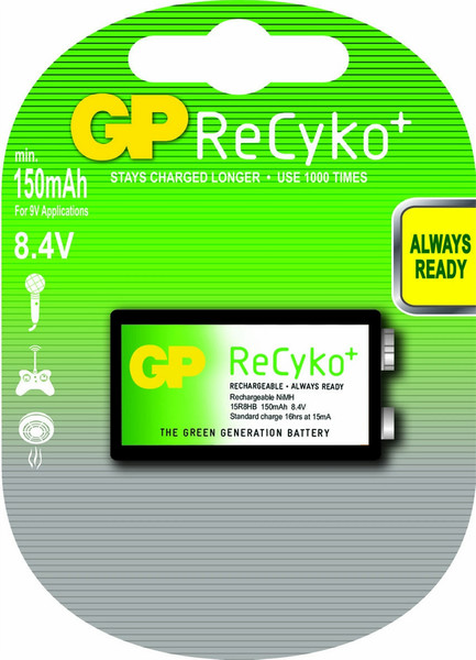 GP Batteries ReCyko+ 9V Nickel Metal Hydride 150mAh 8.4V rechargeable battery