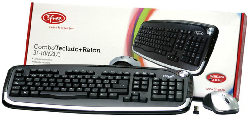 3free 3F-KW201 Беспроводной RF QWERTY Черный клавиатура