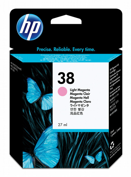 HP 38, Оригинальный струйный картридж , Пигментная основа, Светло-пурпурный