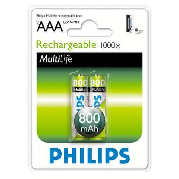 Philips Rechargeable accu AAA, 800 mAh Nickel-Metal Hydride Nickel-Metal Hydride (NiMH) 800mAh 1.2V rechargeable battery