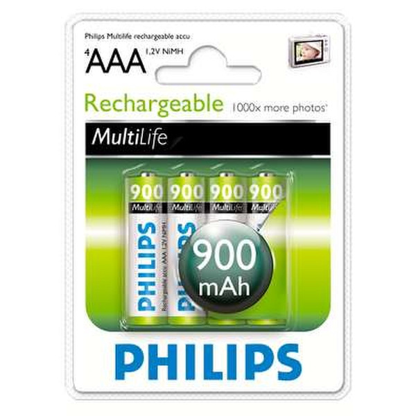 Philips Rechargeable accu AAA, 900 mAh Nickel-Metal Hydride Nickel-Metal Hydride (NiMH) 900mAh 1.2V rechargeable battery