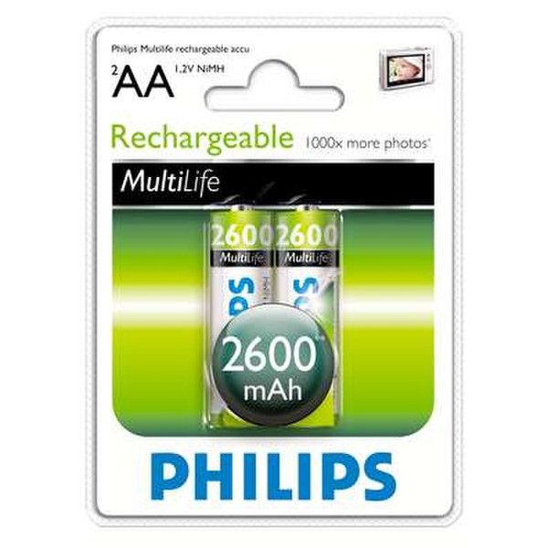Philips Rechargeable accu AA, 2600 mAh Nickel-Metal Hydride Nickel-Metal Hydride (NiMH) 2600mAh 1.2V rechargeable battery