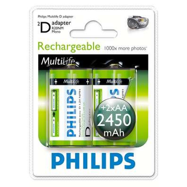 Philips Rechargeable accu D, 2450 mAh Nickel-Metal Hydride Nickel-Metal Hydride (NiMH) 2450mAh 1.2V rechargeable battery