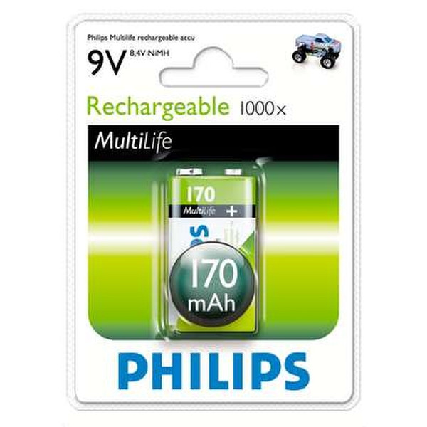 Philips Rechargeable accu 9V, 170 mAh Nickel-Metal Hydride Nickel-Metal Hydride (NiMH) 170mAh 8.4V rechargeable battery