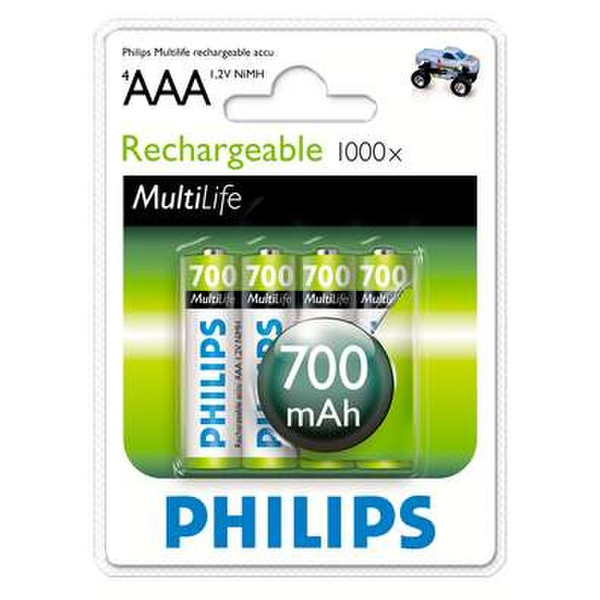 Philips Rechargeable accu AAA, 700 mAh Nickel-Metal Hydride Nickel-Metal Hydride (NiMH) 700mAh 1.2V rechargeable battery